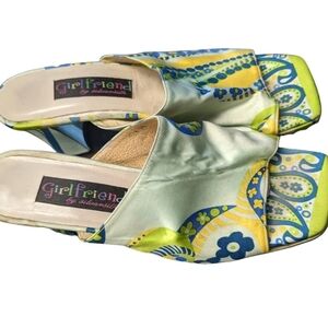 Girlfriend Abstract Retro Fabric Heeled Slide Sandals
